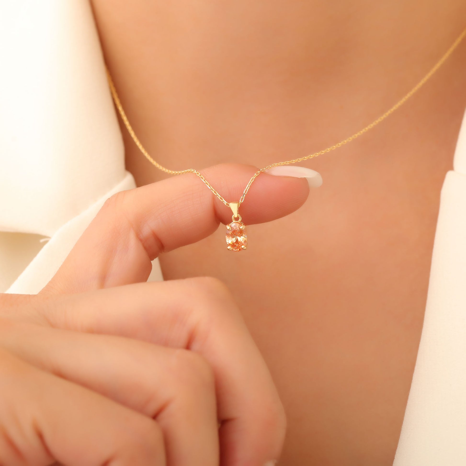 Citrine Oval Necklace in 14K Solid Gold | November Birthstone Pendant Queen Jewelry Necklace