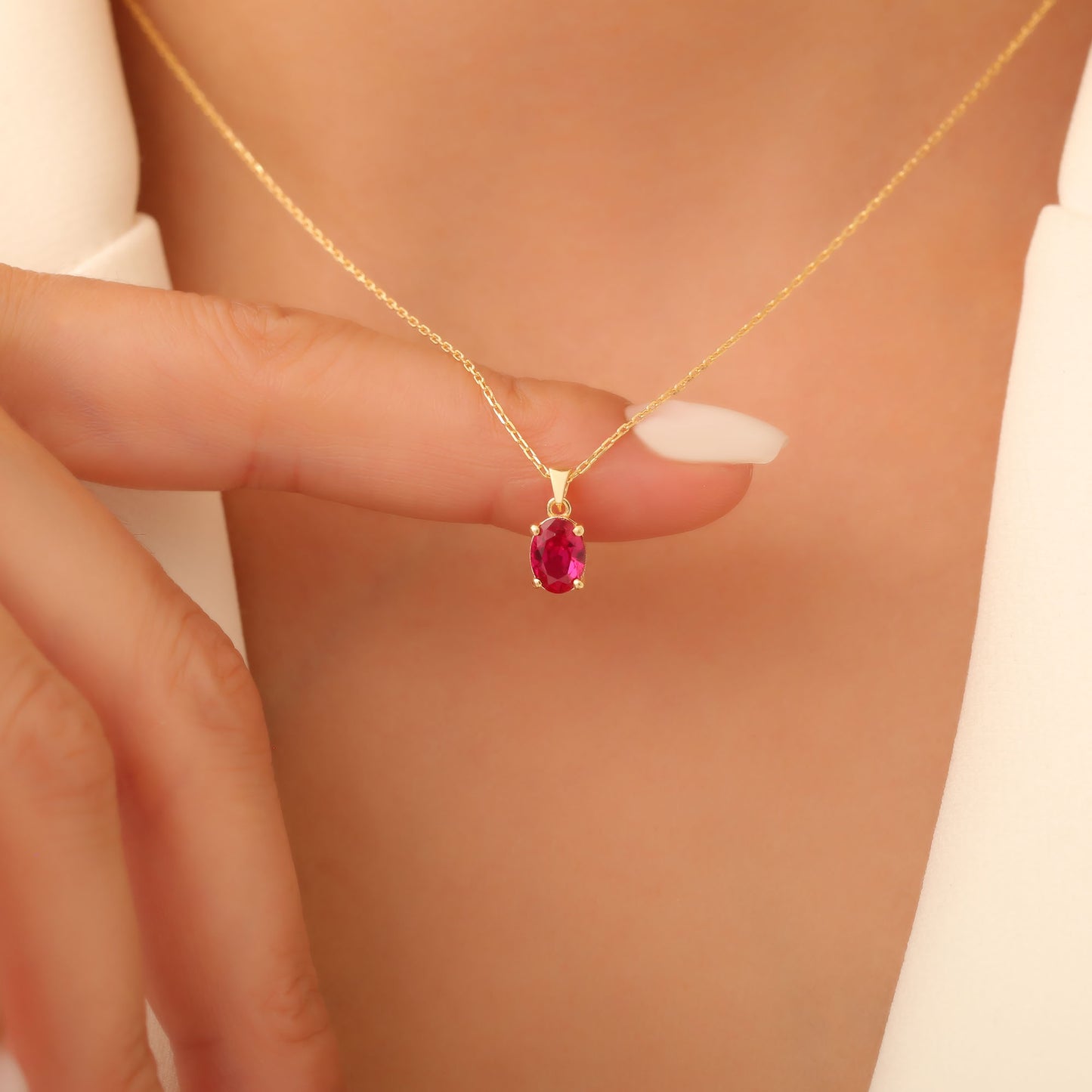Ruby Oval Necklace in 14K Solid Gold | July Birthstone Pendant Queen Jewelry Necklace