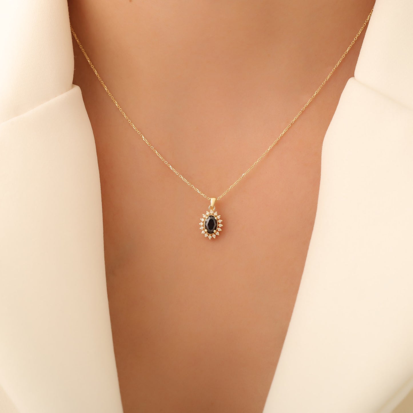 Oval Cut Smoky Quartz Necklace with Real Diamonds, 10K/14K Solid Gold Pendant