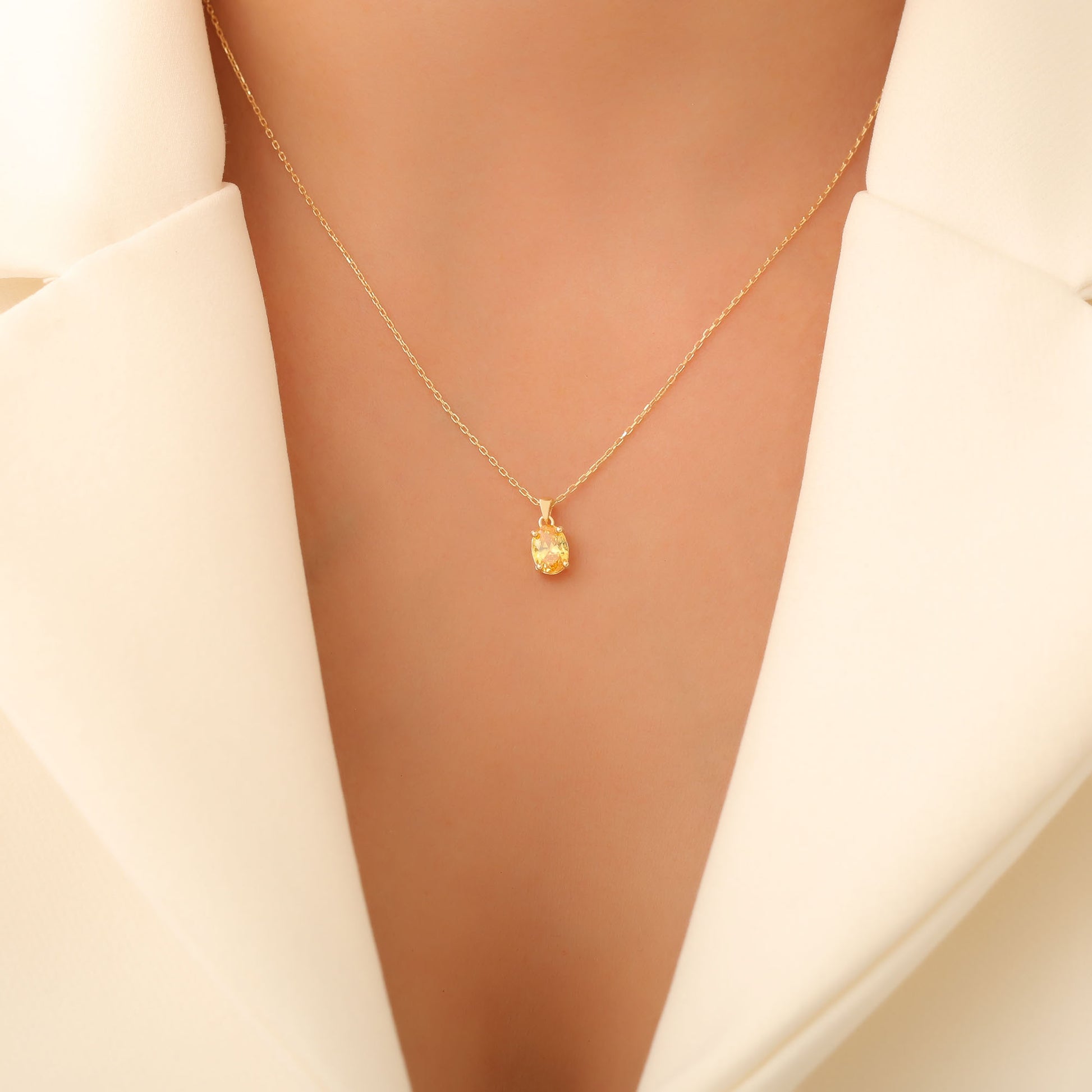 Yellow Topaz Oval Necklace in 14K Solid Gold | Birthstone Pendant Queen Jewelry Necklace