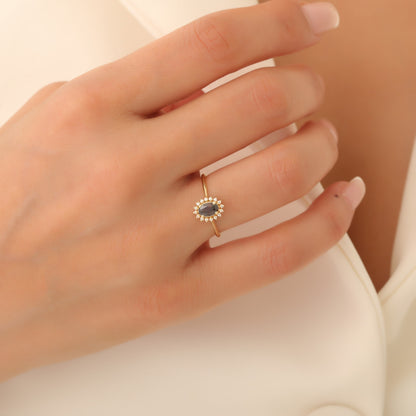 Smoky Quartz Oval Ring 8K/10K/14K Solid Gold Surrounded by Real Diamonds