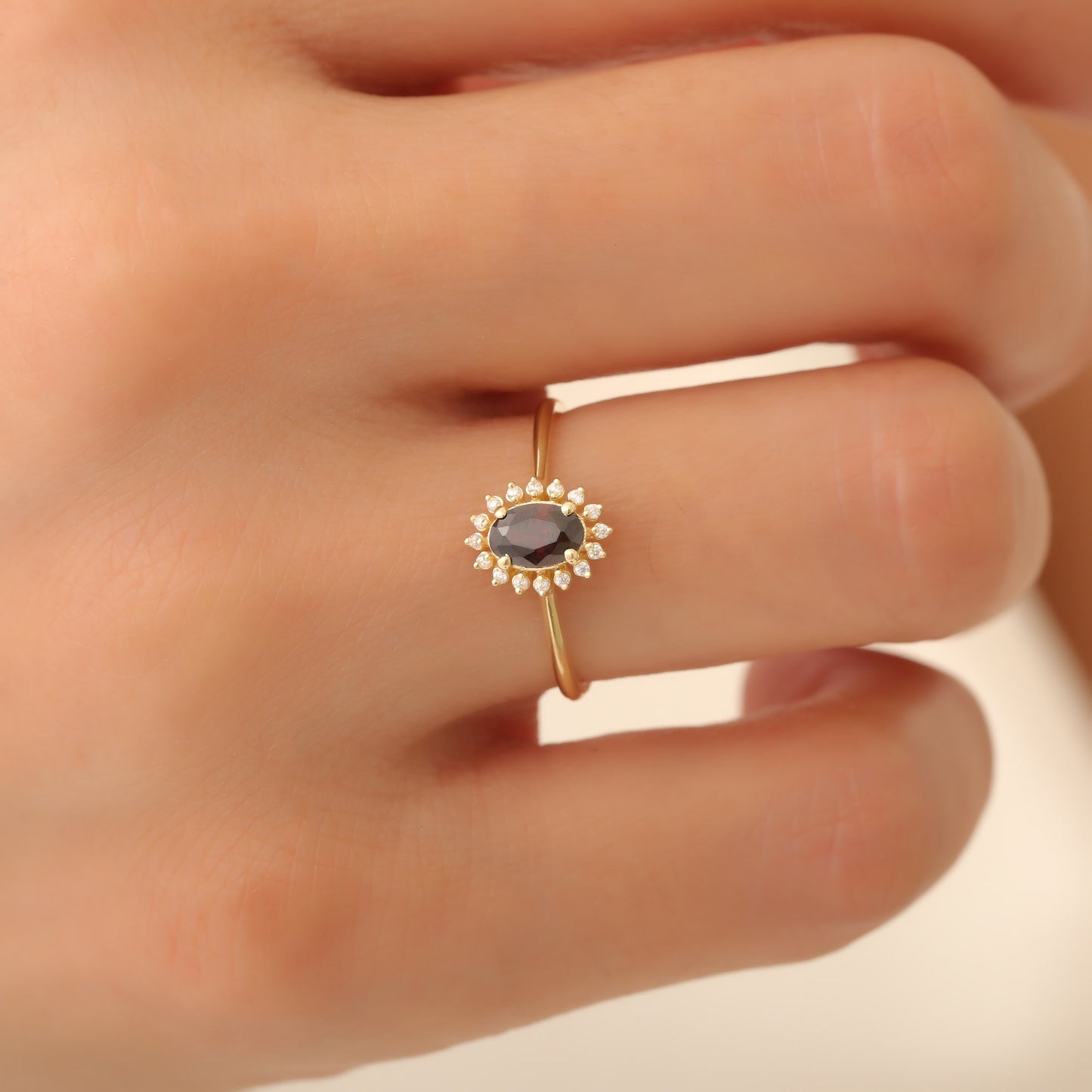 Smoky Quartz Oval Ring 8K/10K/14K Solid Gold Surrounded by Real Diamonds