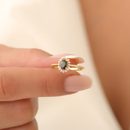 Smoky Quartz Oval Ring 8K/10K/14K Solid Gold Surrounded by Real Diamonds