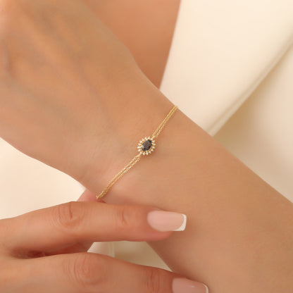 Smoky Quartz Oval Bracelet 8K/10K/14K Solid Gold Surrounded by Real Diamonds