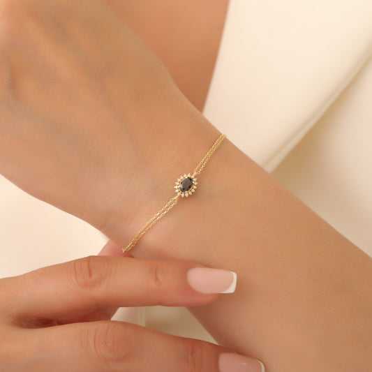 Smoky Quartz Oval Bracelet 8K/10K/14K Solid Gold Surrounded by Real Diamonds