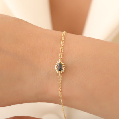 Smoky Quartz Oval Bracelet 8K/10K/14K Solid Gold Surrounded by Real Diamonds