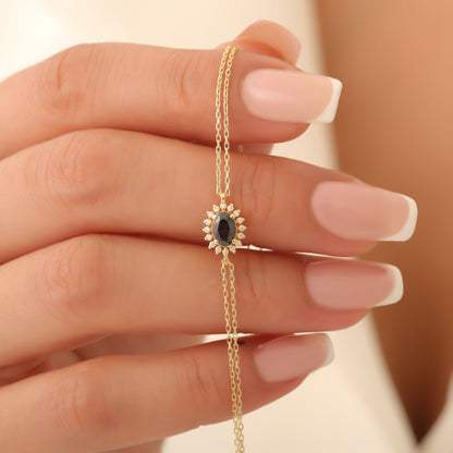Smoky Quartz Oval Bracelet 8K/10K/14K Solid Gold Surrounded by Real Diamonds