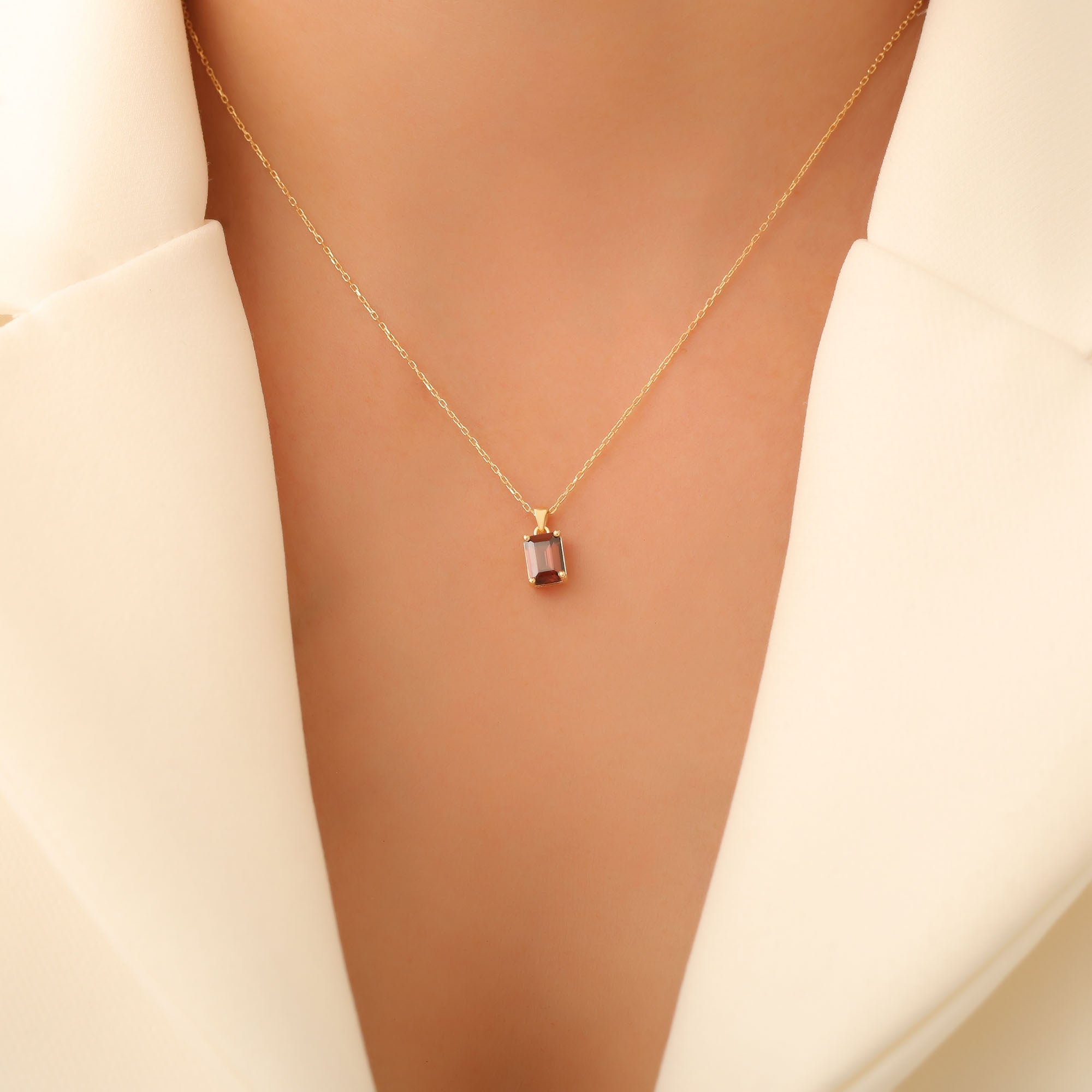 Rectangle Smoky Quartz Necklace in 14K Solid Gold, Birthstone Pendant Queen Jewelry Necklace