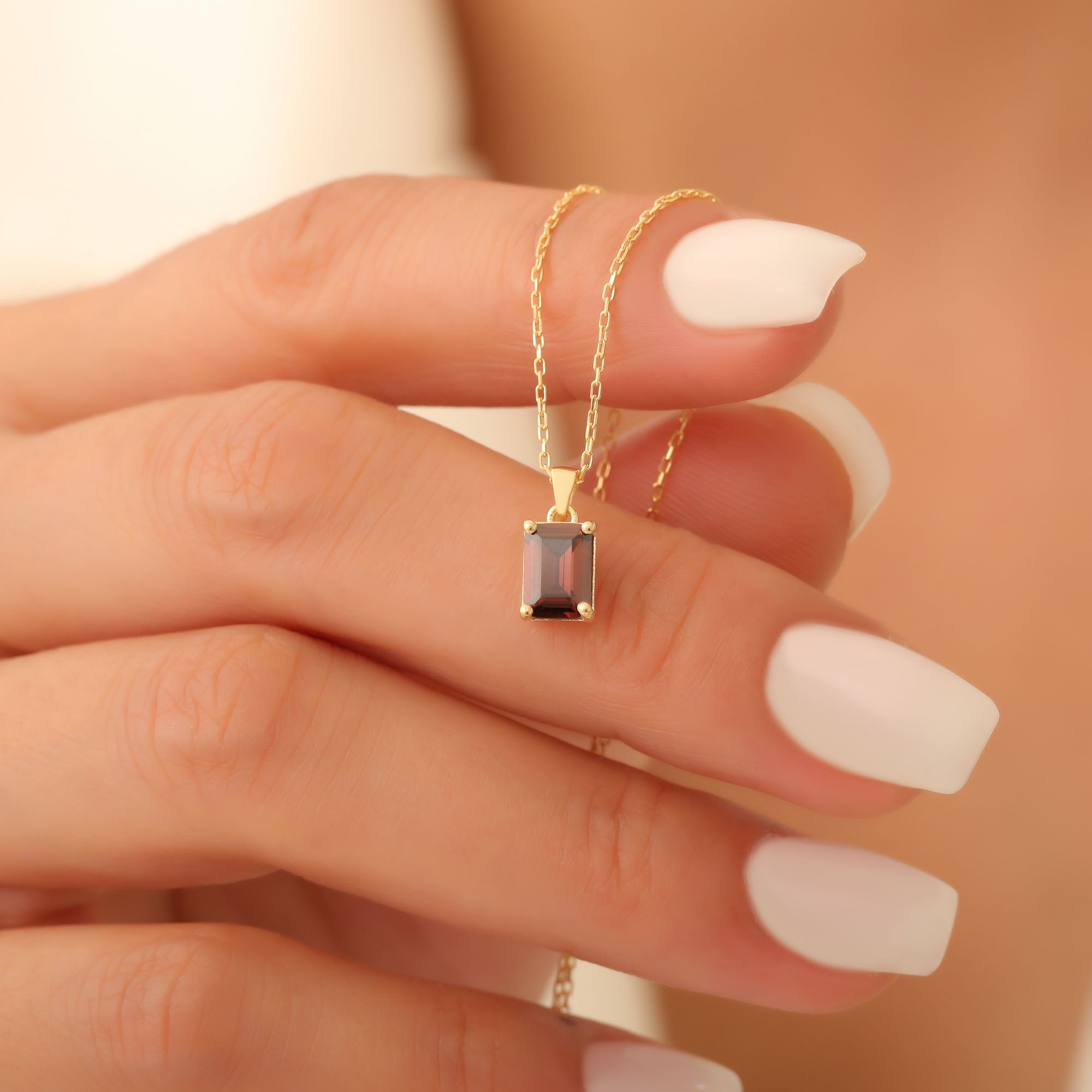 Rectangle Smoky Quartz Necklace in 14K Solid Gold, Birthstone Pendant Queen Jewelry Necklace