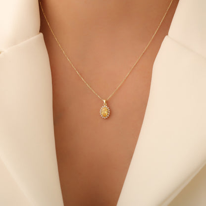 Oval Cut Yellow Topaz Necklace with Real Diamonds, 10K/14K Solid Gold Pendant