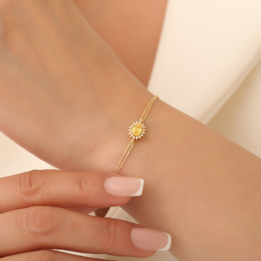 Yellow Topaz Oval Bracelet 8K/10K/14K Solid Gold Surrounded by Real Diamonds