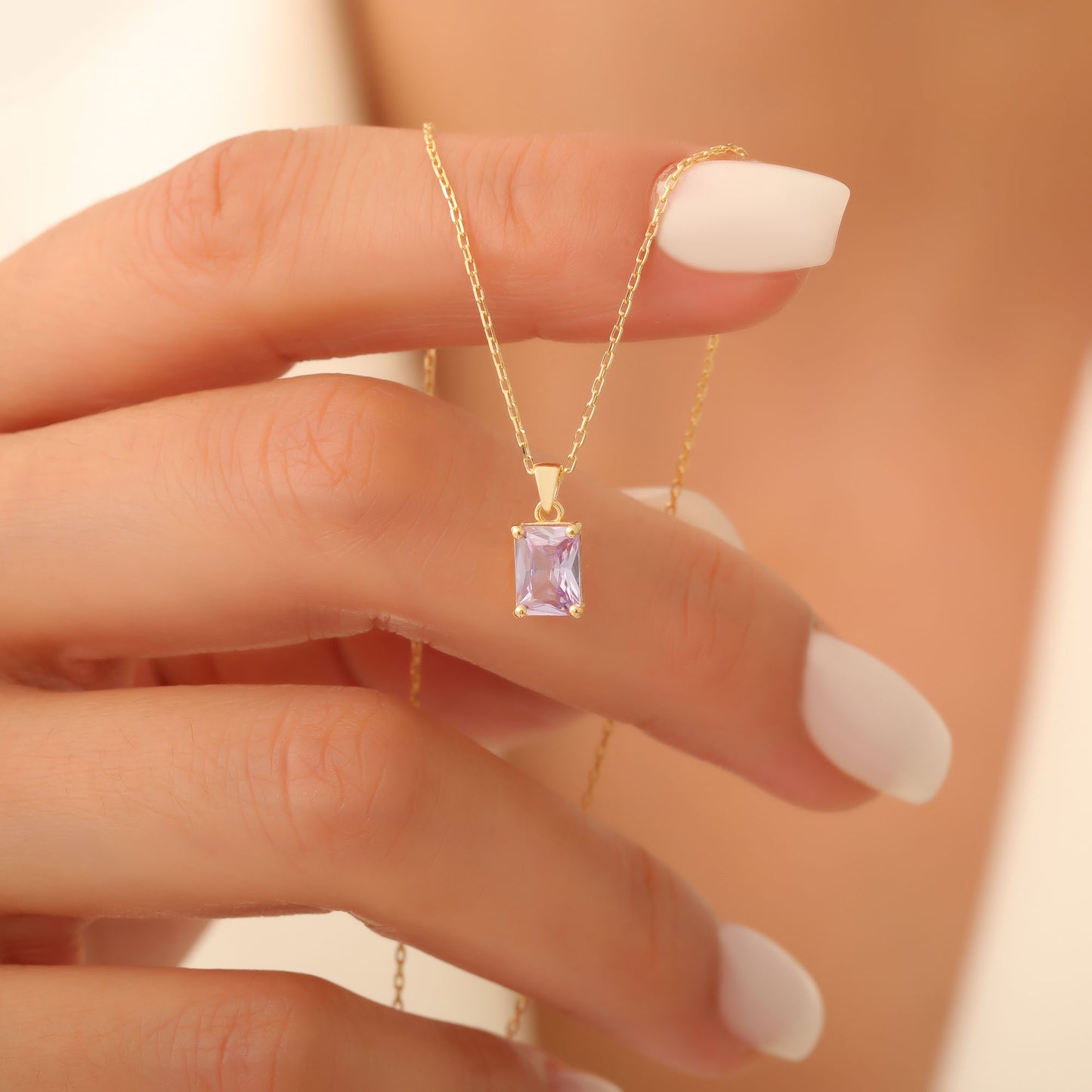 Rectangle Alexandrite Necklace in 14K Solid Gold, June Birthstone Pendant Queen Jewelry Necklace