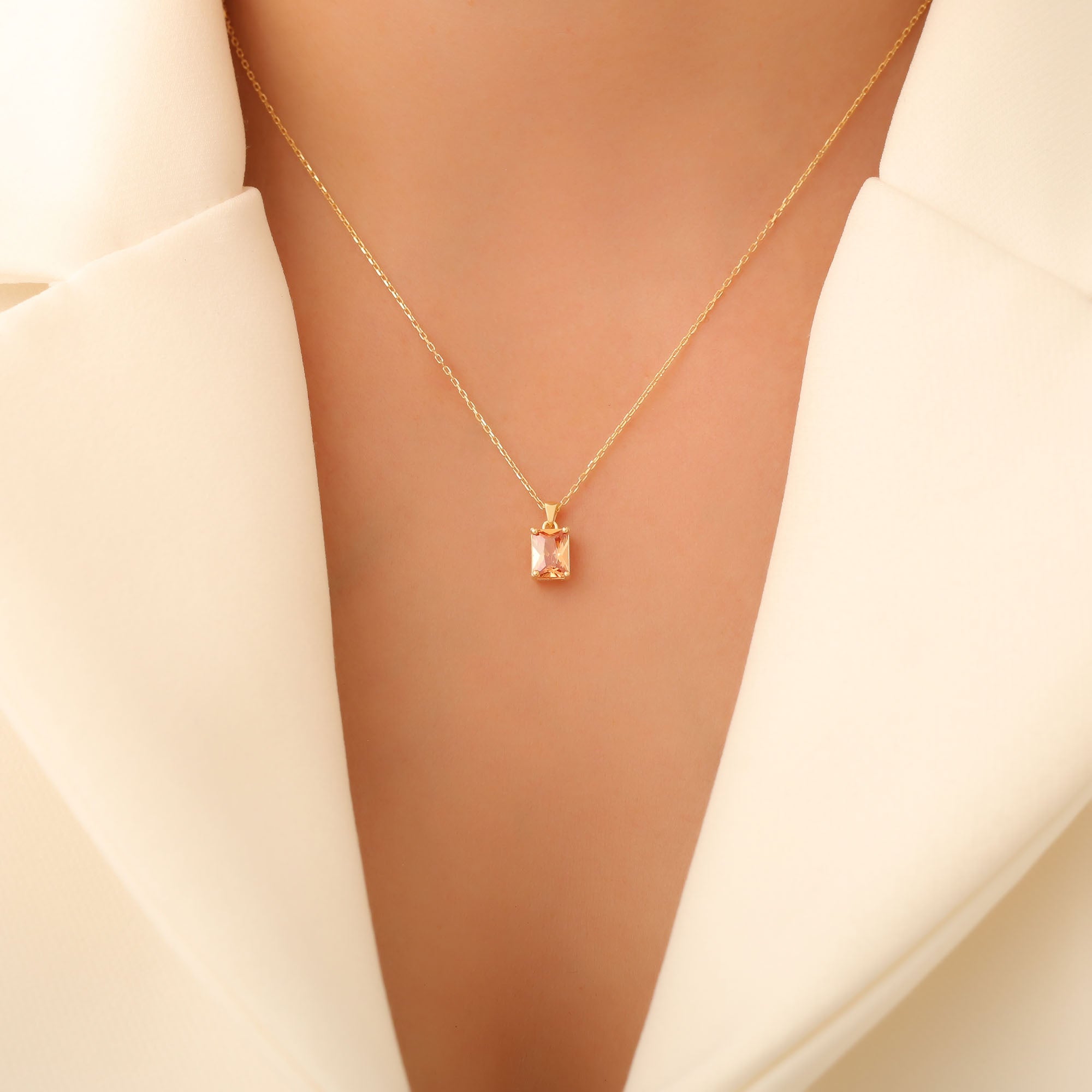 Rectangle Citrine Necklace in 14K Solid Gold, November Birthstone Pendant Queen Jewelry Necklace