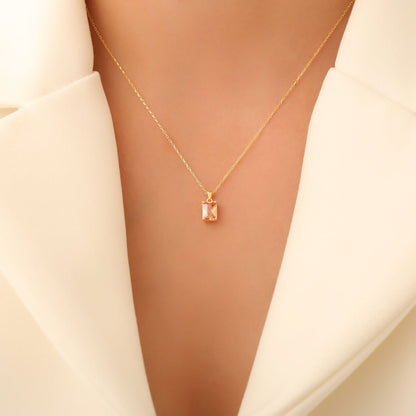 Rectangle Citrine Necklace in 14K Solid Gold, November Birthstone Pendant Queen Jewelry Necklace