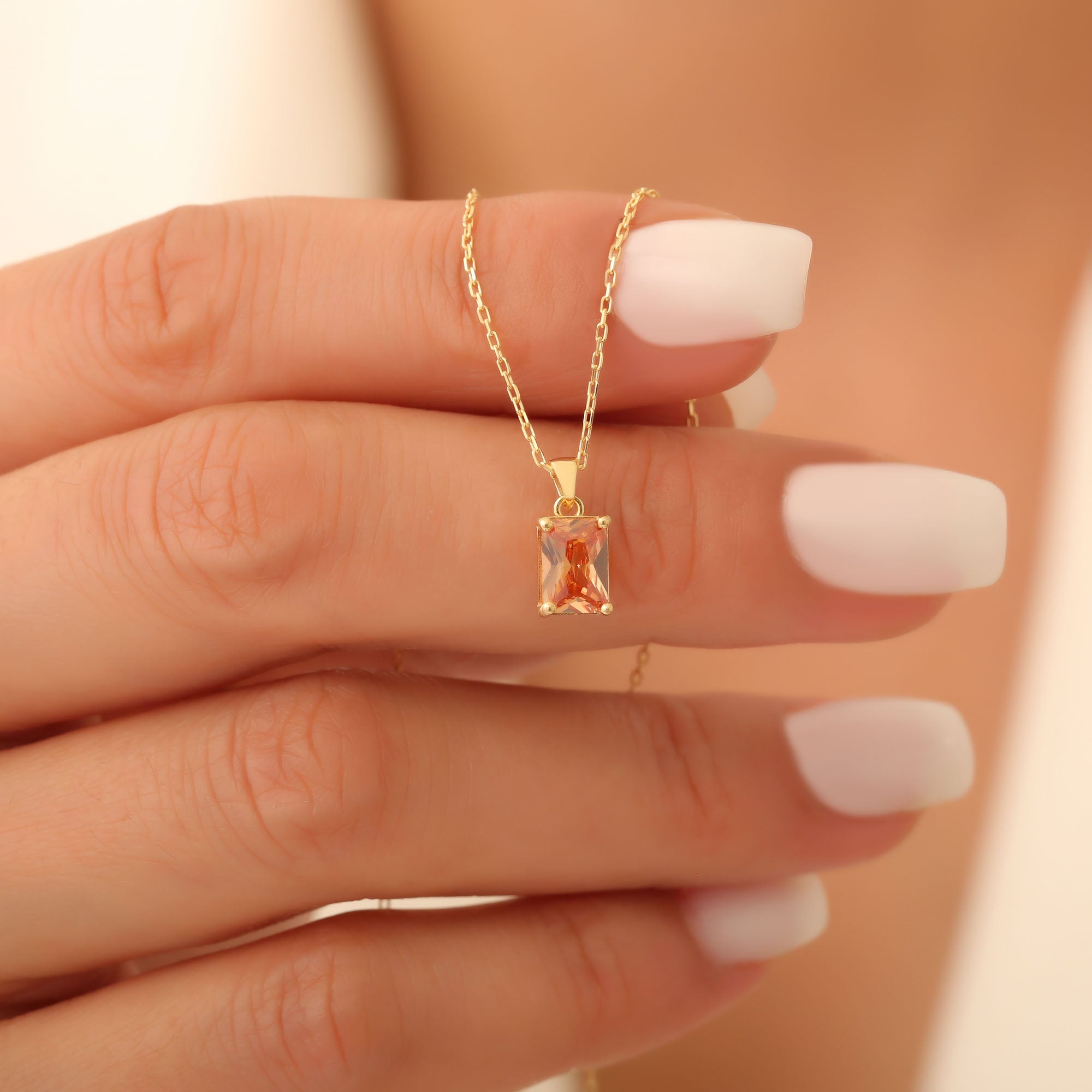 Rectangle Citrine Necklace in 14K Solid Gold, November Birthstone Pendant Queen Jewelry Necklace