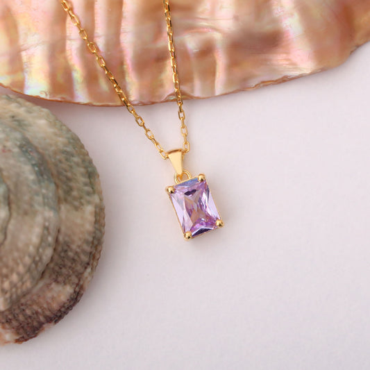 Rectangle Alexandrite Necklace in 14K Solid Gold, June Birthstone Pendant Queen Jewelry Necklace