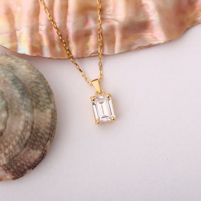 Rectangle White Topaz Necklace in 14K Solid Gold, April Birthstone Pendant Queen Jewelry Necklace