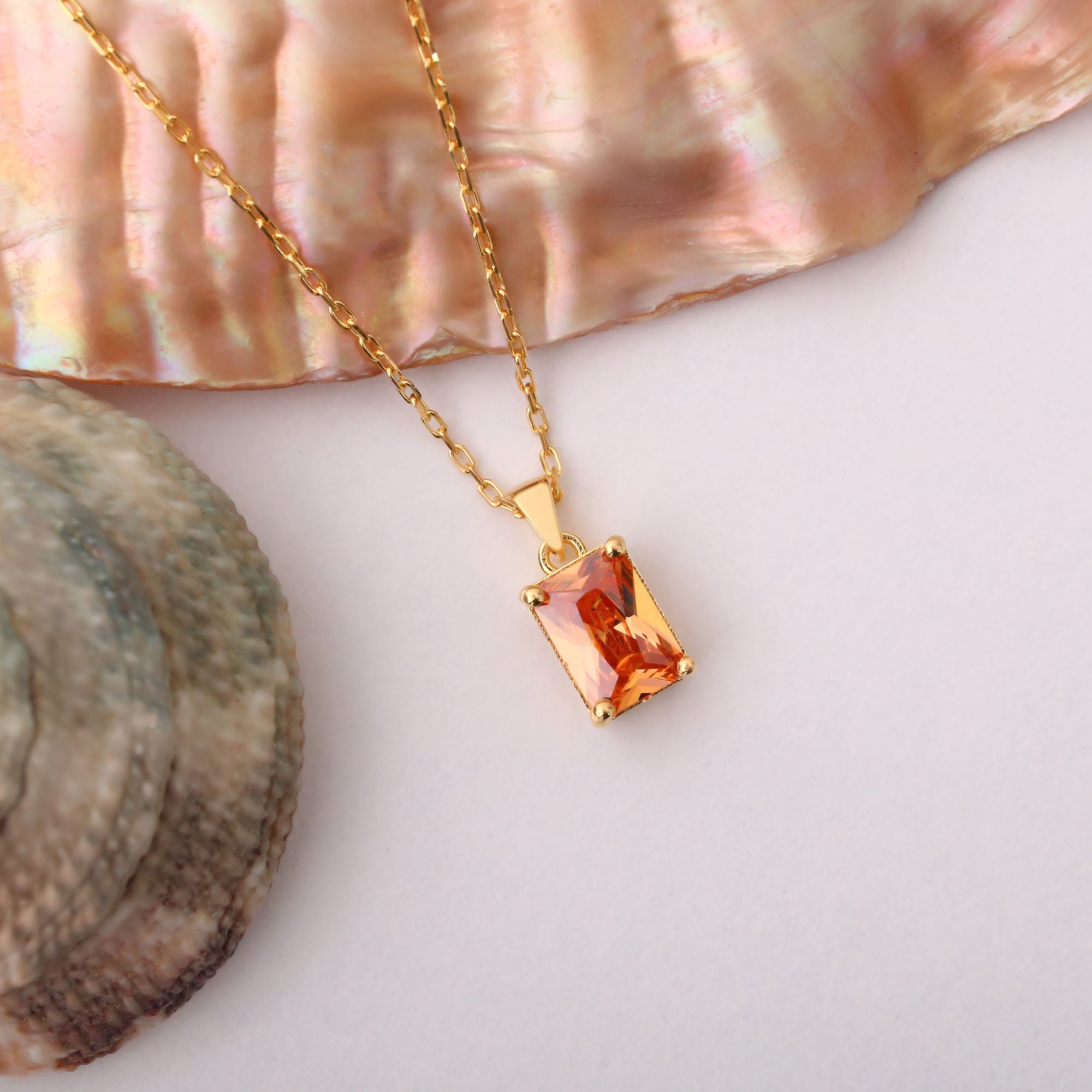 Rectangle Citrine Necklace in 14K Solid Gold, November Birthstone Pendant Queen Jewelry Necklace