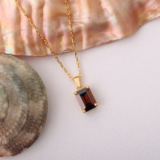 Rectangle Smoky Quartz Necklace in 14K Solid Gold, Birthstone Pendant Queen Jewelry Necklace