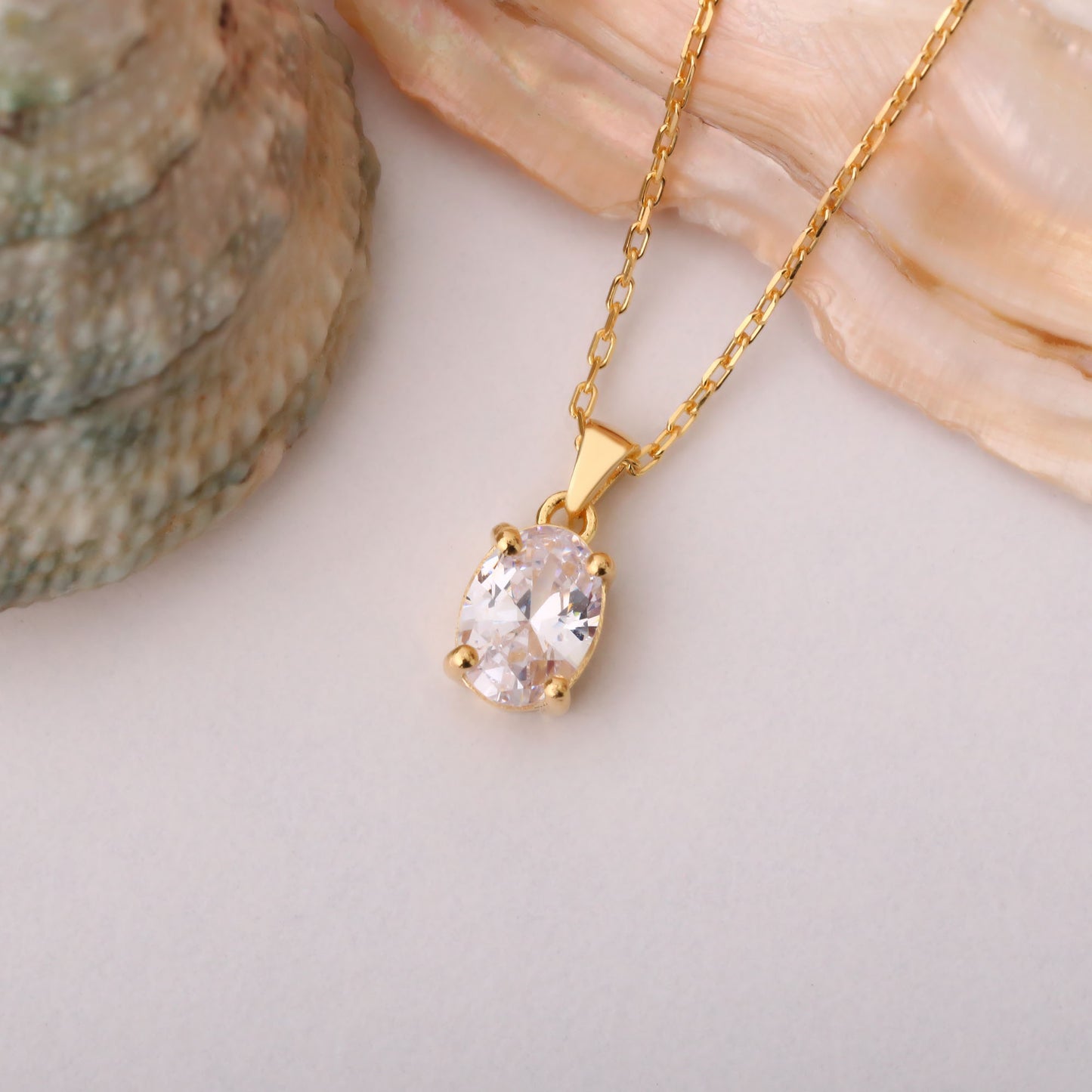 White Topaz Oval Necklace in 14K Solid Gold | April Birthstone Pendant Queen Jewelry Necklace