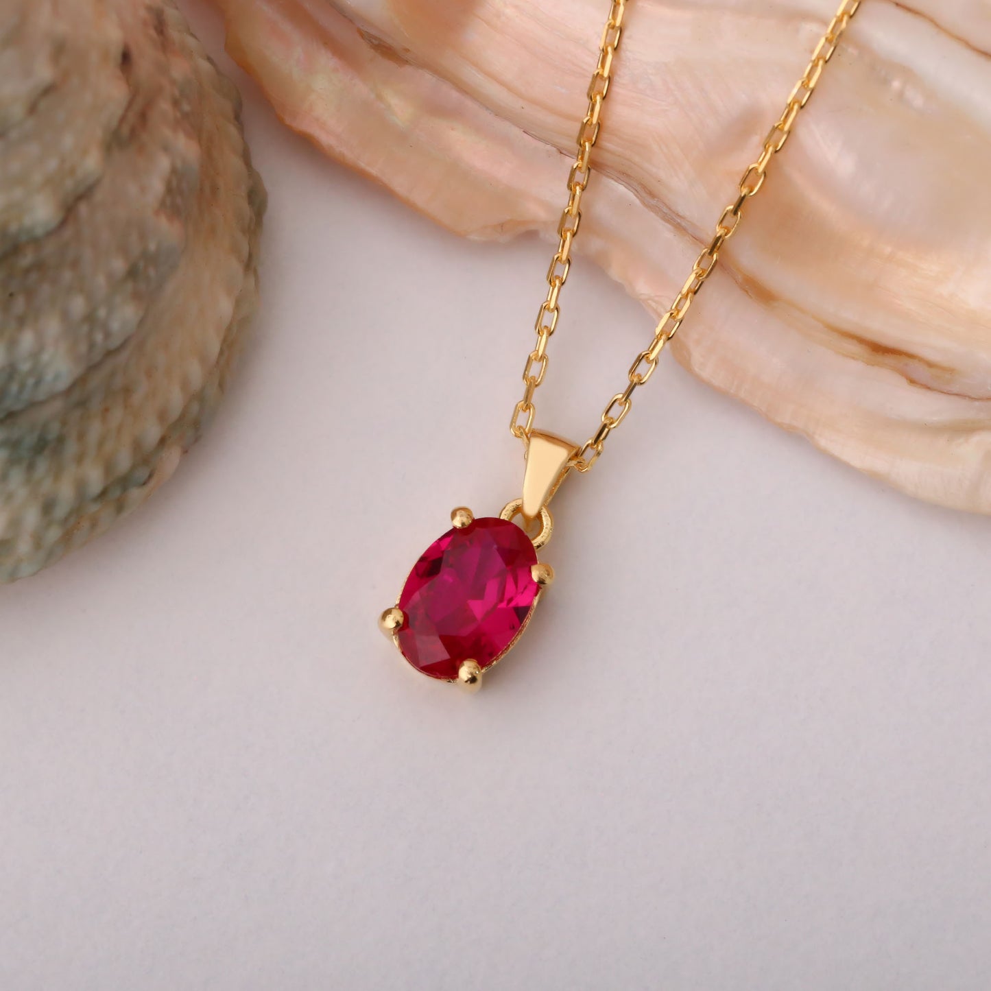 Ruby Oval Necklace in 14K Solid Gold | July Birthstone Pendant Queen Jewelry Necklace
