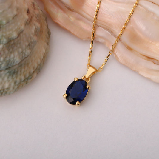 Sapphire Oval Necklace in 14K Solid Gold | September Birthstone Pendant Queen Jewelry Necklace