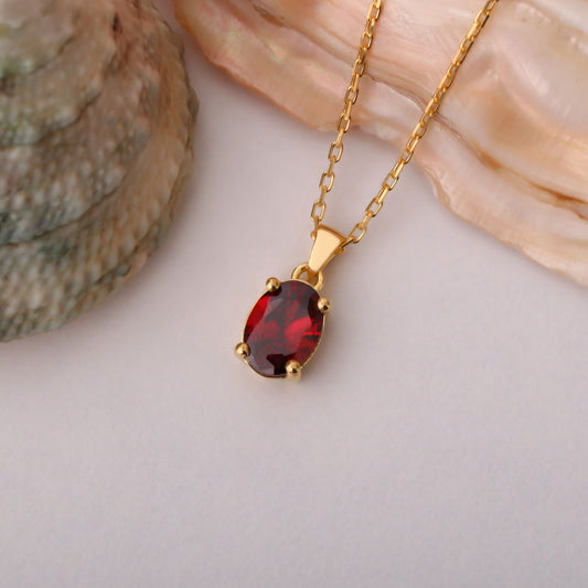 Garnet Oval Necklace in 14K Solid Gold | January Birthstone Pendant Queen Jewelry Necklace