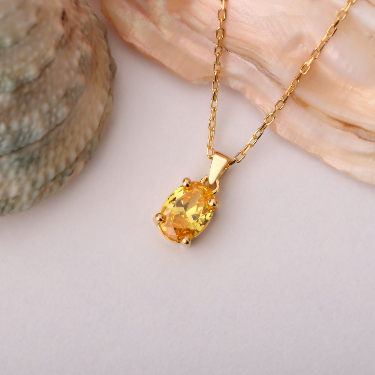 Yellow Topaz Oval Necklace in 14K Solid Gold | Birthstone Pendant Queen Jewelry Necklace