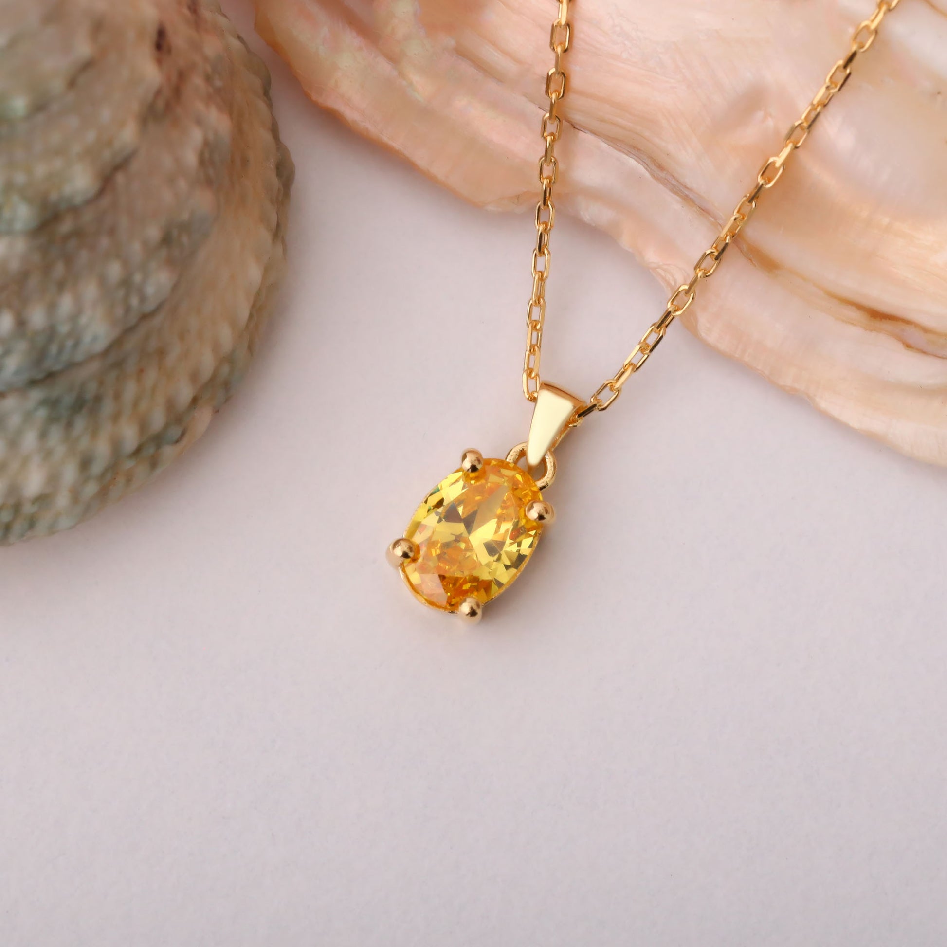 Yellow Topaz Oval Necklace in 14K Solid Gold | Birthstone Pendant Queen Jewelry Necklace