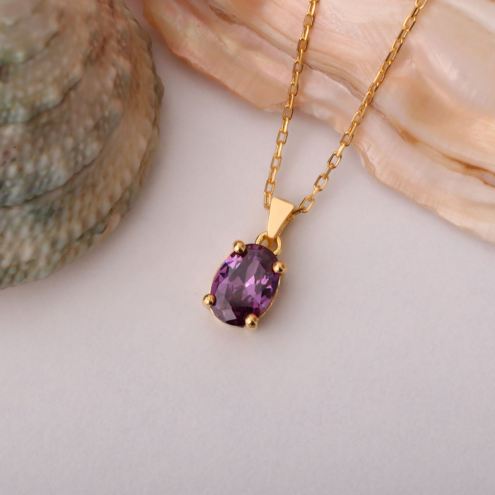 Amethyst Oval Necklace in 14K Solid Gold | February Birthstone Pendant Queen Jewelry Necklace