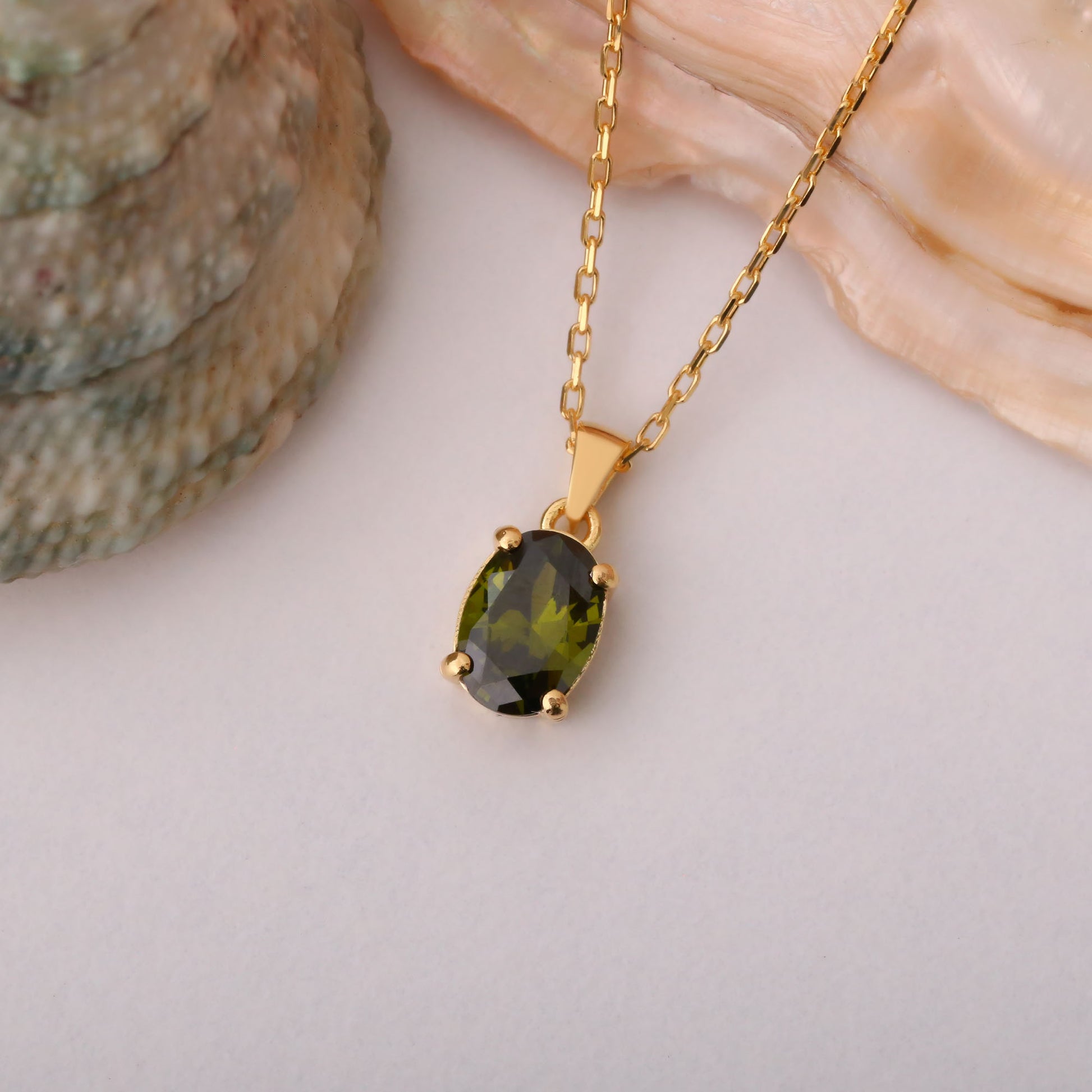 Peridot Oval Necklace in 14K Solid Gold | August Birthstone Pendant Queen Jewelry Necklace