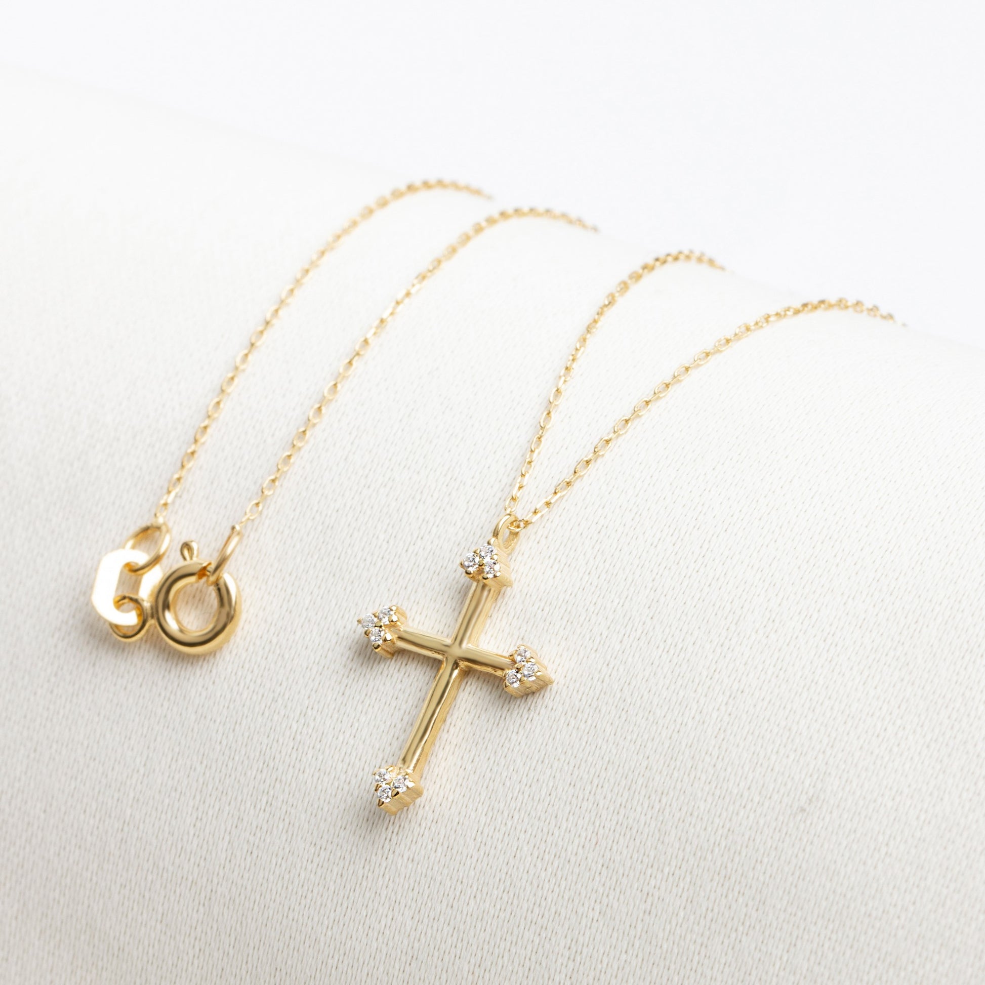 Cross Necklace with 12 Real Diamonds | 14K Solid Gold Queen Jewelry Necklace