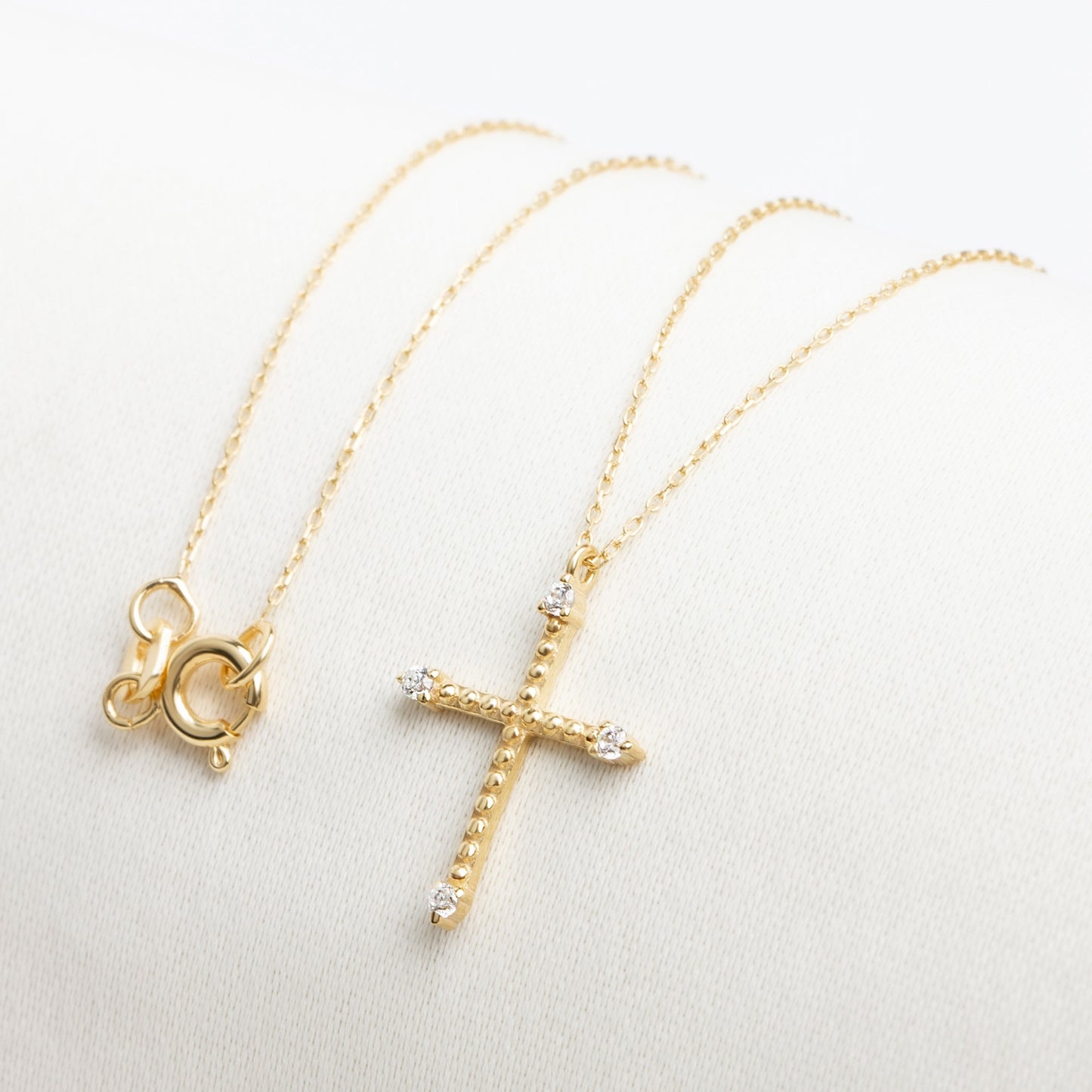 Cross Necklace with Four Real Diamonds | 14K Solid Gold Queen Jewelry Necklace