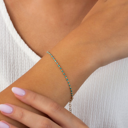 Blue Topaz Enameled Beaded Bracelet 14K Solid Gold / Silver, Mini Italian Ball Chain, December Birthstone