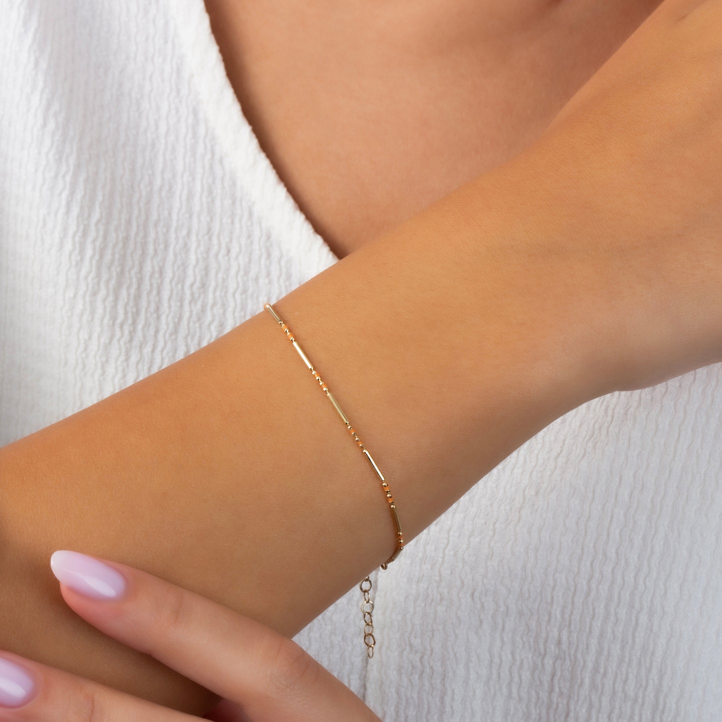 Citrine Enameled Beaded Bar Bracelet 14K Solid Gold / Silver, Layered Spaced Design