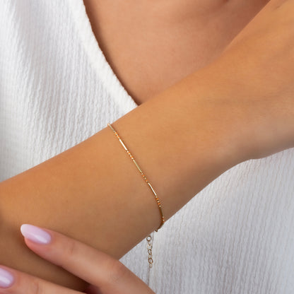 Citrine Enameled Beaded Bar Bracelet 14K Solid Gold / Silver, Layered Spaced Design