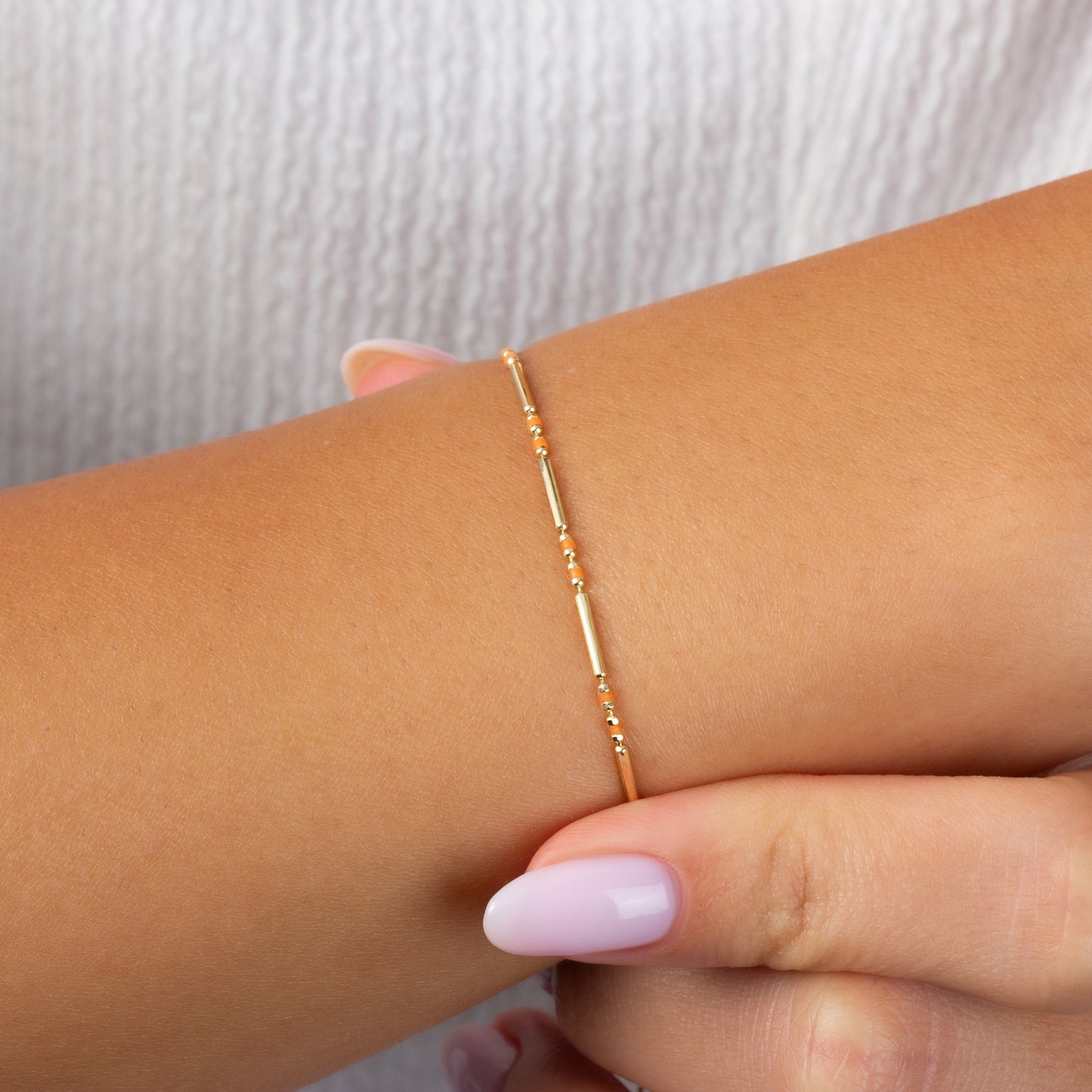 Citrine Enameled Beaded Bar Bracelet 14K Solid Gold / Silver, Layered Spaced Design