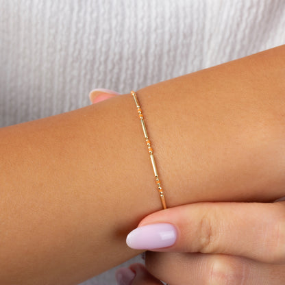 Citrine Enameled Beaded Bar Bracelet 14K Solid Gold / Silver, Layered Spaced Design