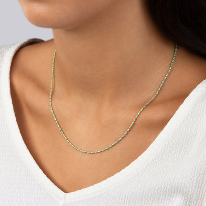 Turquoise Enameled Beaded Necklace in 14K / Silver Solid Gold, Mini Italian Ball Chain
