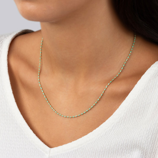Turquoise Enameled Beaded Necklace in 14K / Silver Solid Gold, Mini Italian Ball Chain