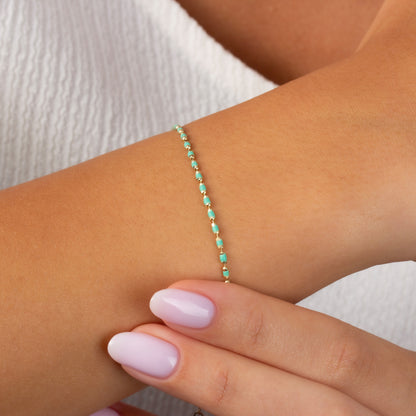 Turquoise Enameled Beaded Bracelet 14K / Silver Solid Gold, Mini Italian Ball Chain