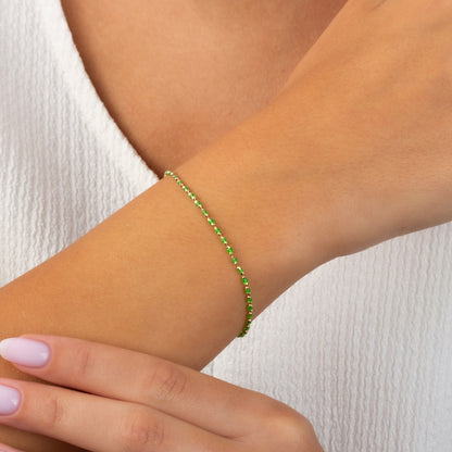 Aquagreen Enameled Beaded Bracelet 14K Solid Gold / Silver, Mini Italian Ball Chain