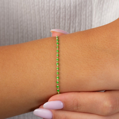 Aquagreen Enameled Beaded Bracelet 14K Solid Gold / Silver, Mini Italian Ball Chain