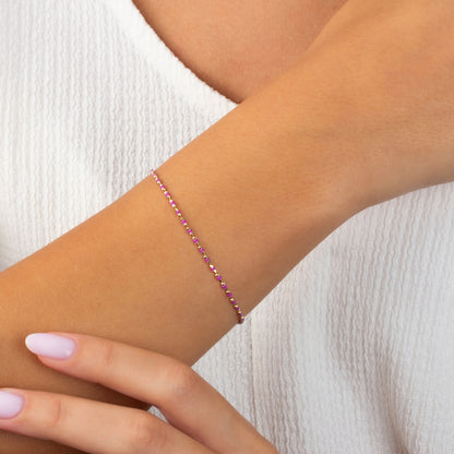 Amethyst Enameled Beaded Bracelet 14K Solid Gold / Silver, Mini Italian Ball Chain, February Birthstone