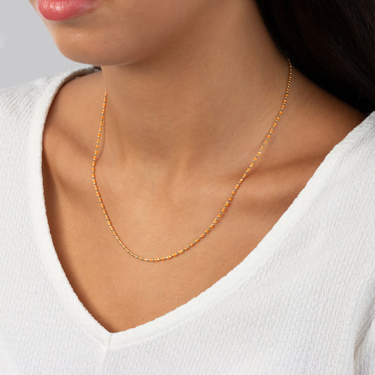 Citrine Enameled Beaded Necklace in 14K / Silver Solid Gold, Mini Italian Ball Chain
