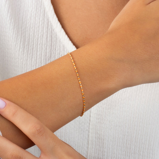 Citrine Enameled Beaded Bracelet 14K Solid Gold / Silver, Mini Italian Ball Chain