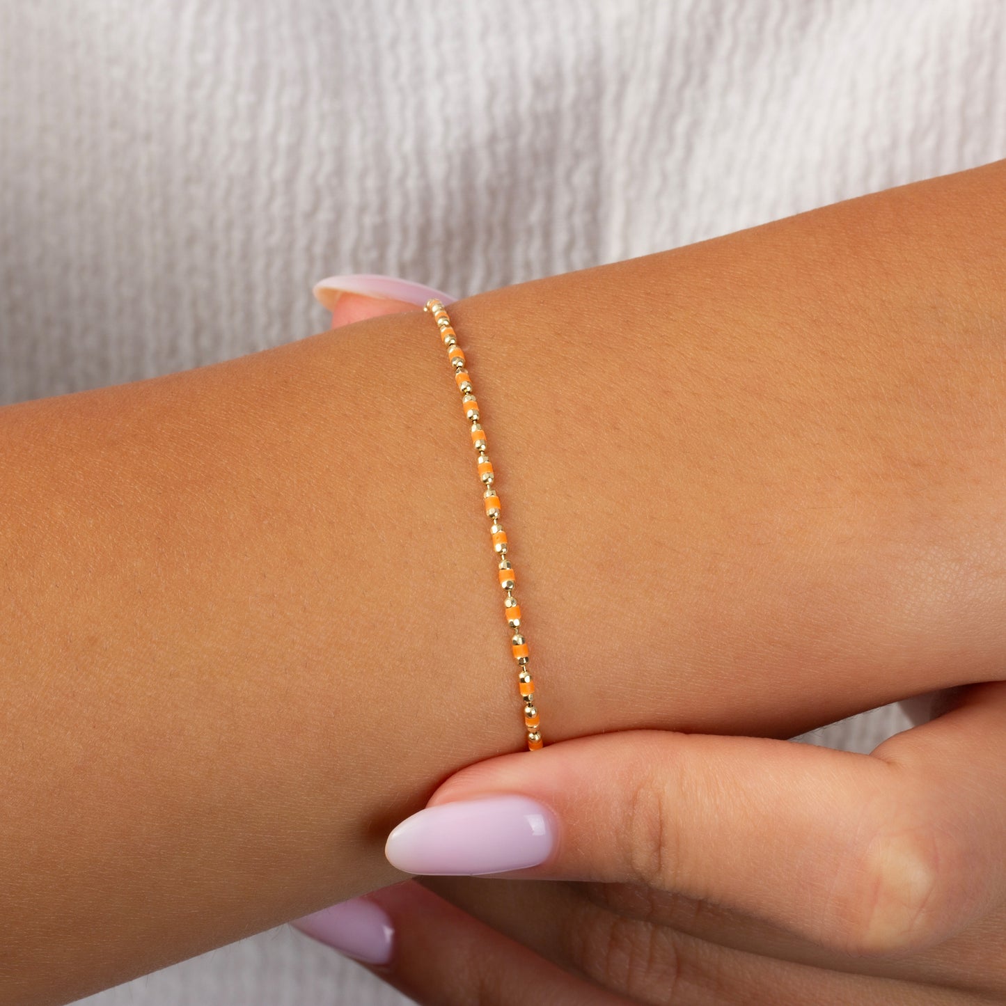 Citrine Enameled Beaded Bracelet 14K Solid Gold / Silver, Mini Italian Ball Chain