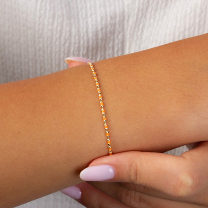 Citrine Enameled Beaded Bracelet 14K Solid Gold / Silver, Mini Italian Ball Chain