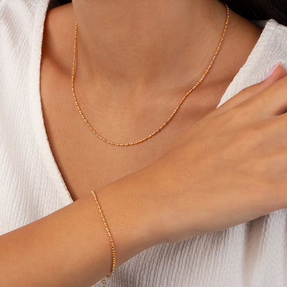 Citrine Enameled Beaded Bracelet 14K Solid Gold / Silver, Mini Italian Ball Chain