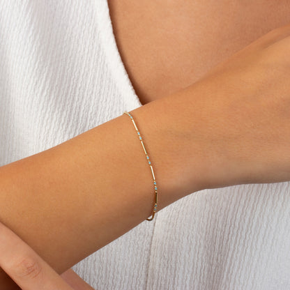 Aquamarine Enameled Beaded Bar Bracelet 14K Solid Gold / Silver, Layered Spaced Design
